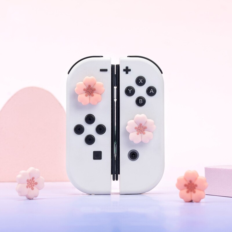 Geekshare Cherry Thumb Stick Grip Caps Joystick Cover for Nintendo Switch/Oled/Lite Joy-con Controller Thumbstick Pink Sakura