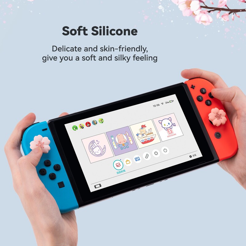 Geekshare Cherry Thumb Stick Grip Caps Joystick Cover for Nintendo Switch/Oled/Lite Joy-con Controller Thumbstick Pink Sakura