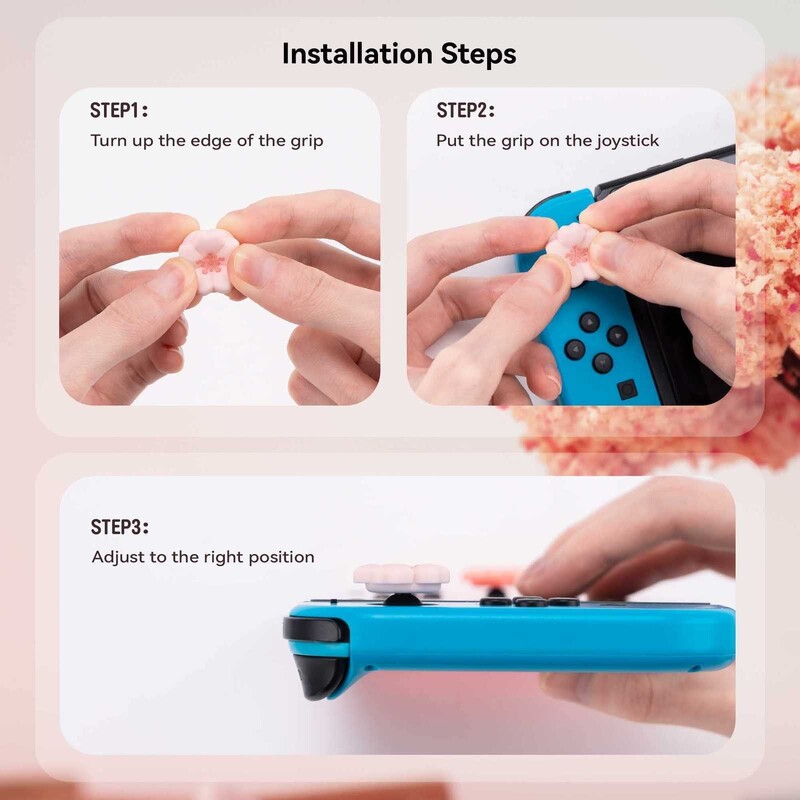 Geekshare Cherry Thumb Stick Grip Caps Joystick Cover for Nintendo Switch/Oled/Lite Joy-con Controller Thumbstick Pink Sakura