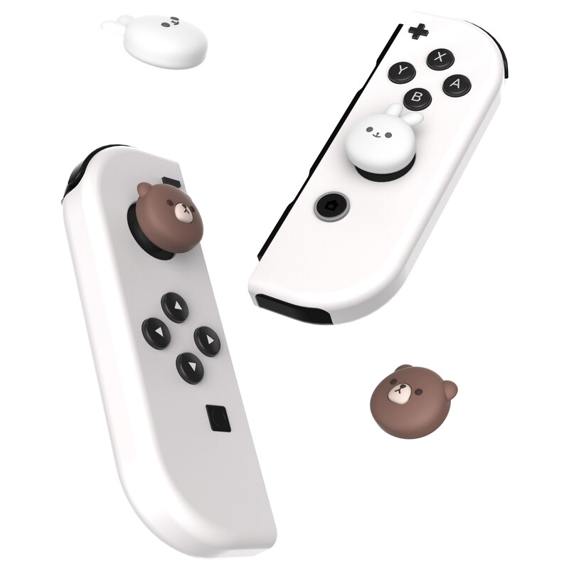 Krytky joystickov PlayVital pre Nintendo Switch a Switch Lite, úchyty na palec pre Switch OLED Joy-Con – bacuľatý medvedík a usmievavý zajačik