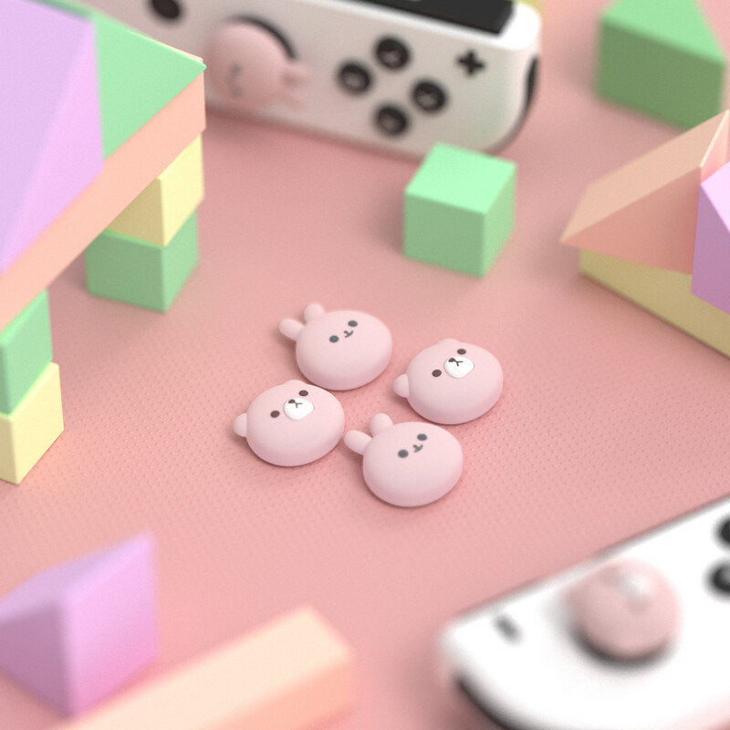 Krytky joystickov PlayVital pre Nintendo Switch a Switch Lite, úchyty na palec pre Switch OLED Joy-Con – bacuľatý medvedík a usmievavý zajačik