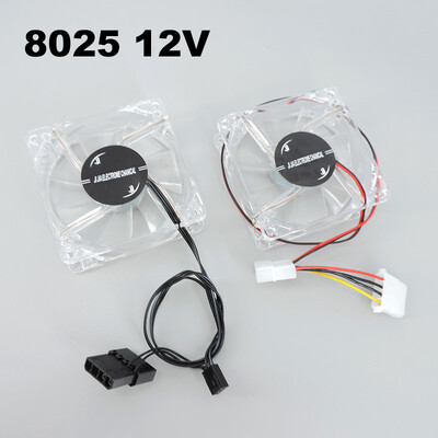 8025 Green Red Bule White Четирицветен 4-пинов LED PC Кутия за компютър Безчетков вентилатор за охлаждане 80x80x25 DC 12V 3-пинов до 4-пинов охладител L