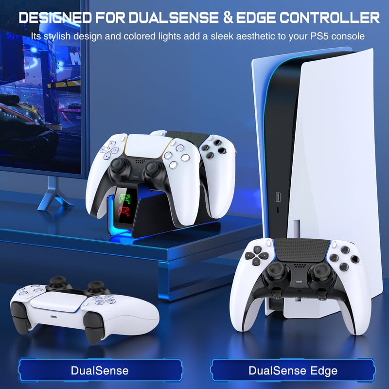 Nabíjačka pre ovládače PS5 s LED svetlom, dvojitý stojan, nabíjacia stanica, príslušenstvo pre ovládače PS5