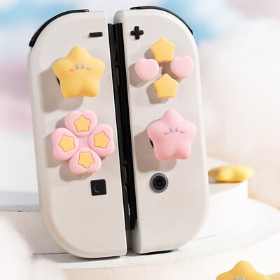 Star Peach Design Silicone Cross D-Pad mygtukų dangtelių rinkinys ABXY raktų mygtukų lipdukas, suderinamas su Nintendo Switch / OLED Joy Con