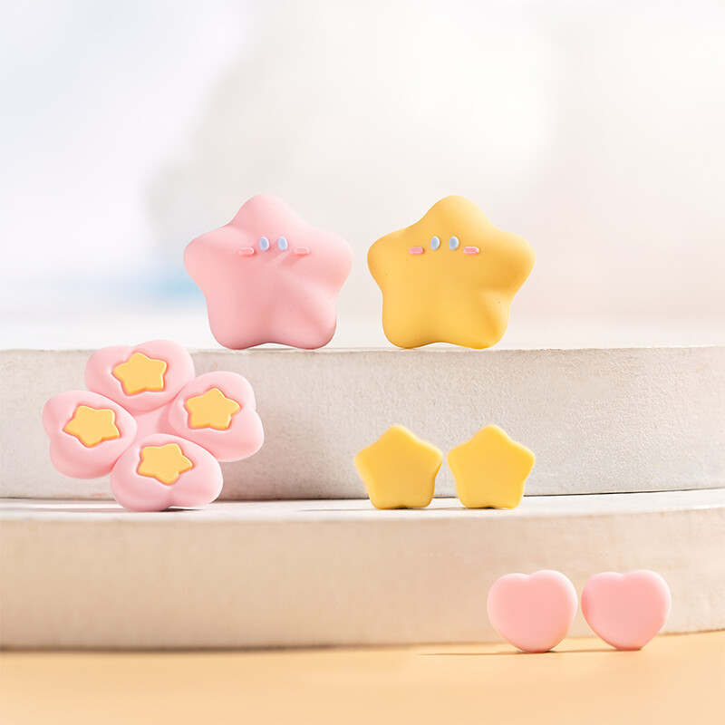 Star Peach Design Silicone Cross D-Pad mygtukų dangtelių rinkinys ABXY raktų mygtukų lipdukas, suderinamas su Nintendo Switch / OLED Joy Con