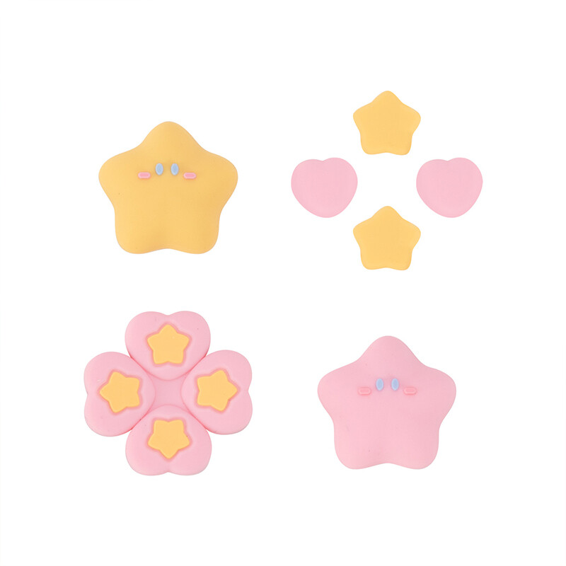 Star Peach Design Silicone Cross D-Pad mygtukų dangtelių rinkinys ABXY raktų mygtukų lipdukas, suderinamas su Nintendo Switch / OLED Joy Con