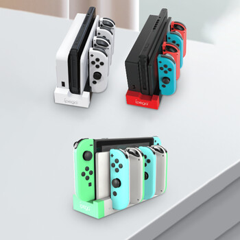 ΝΕΟΣ ΧΡΩΜΑΤΟΣ Φορτιστής JoyCon για Nintendo Switch oled 4 σε 1 Ελεγκτής βάσης βάσης για Nintendo Switch Joy-Con Charging