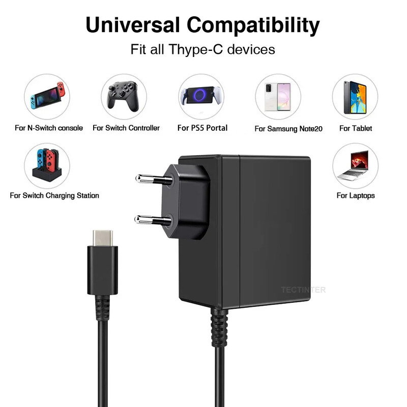 Încărcător adaptor CA cu mufă UE/SUA pentru Nintendo Switch/OLED tip C Sursă de alimentare USB Încărcător de perete pentru accesorii Portal PS5