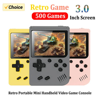 Retro portatīva mini rokas videospēļu konsole 8 bitu 3,0 collu krāsains LCD bērnu krāsu spēļu atskaņotājs, iebūvēts 500 spēlēs