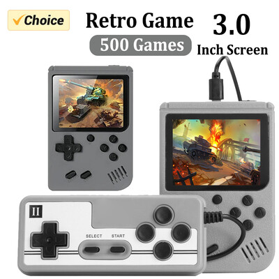 Retro hordozható mini kézi videojáték-konzol 8 bites 3,0 hüvelykes színes LCD gyerekeknek színes játéklejátszó, beépített 500 játékba