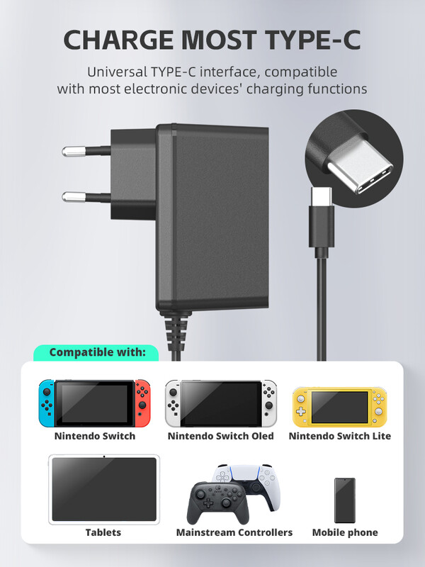 DATA FROG EU/US Plug kintamosios srovės adapterio įkroviklis, skirtas Nintendo Switch OLED Travel Home Charging Type C USB maitinimo šaltinis, skirtas Nintend Switch