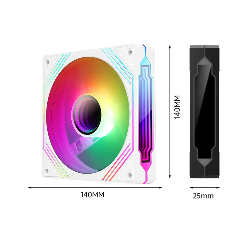 PC hűtőventilátor 5V 3 tűs ARGB tükör ciklus fényhatás 650-1800RPM PWM 140mm hűtőventilátor hátra/előre
