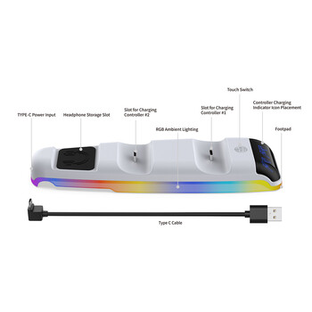 Για PS5 Slim Dual Controller Charging Dock Βάση ακουστικών RGB Charging Cradle Dock για PlayStation 5 Controller