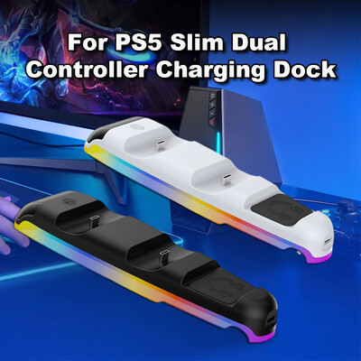 Pentru PS5 Slim Dual Controller Dock de încărcare Suport pentru căști Suport de încărcare RGB Dock pentru PlayStation 5 Controller încărcător