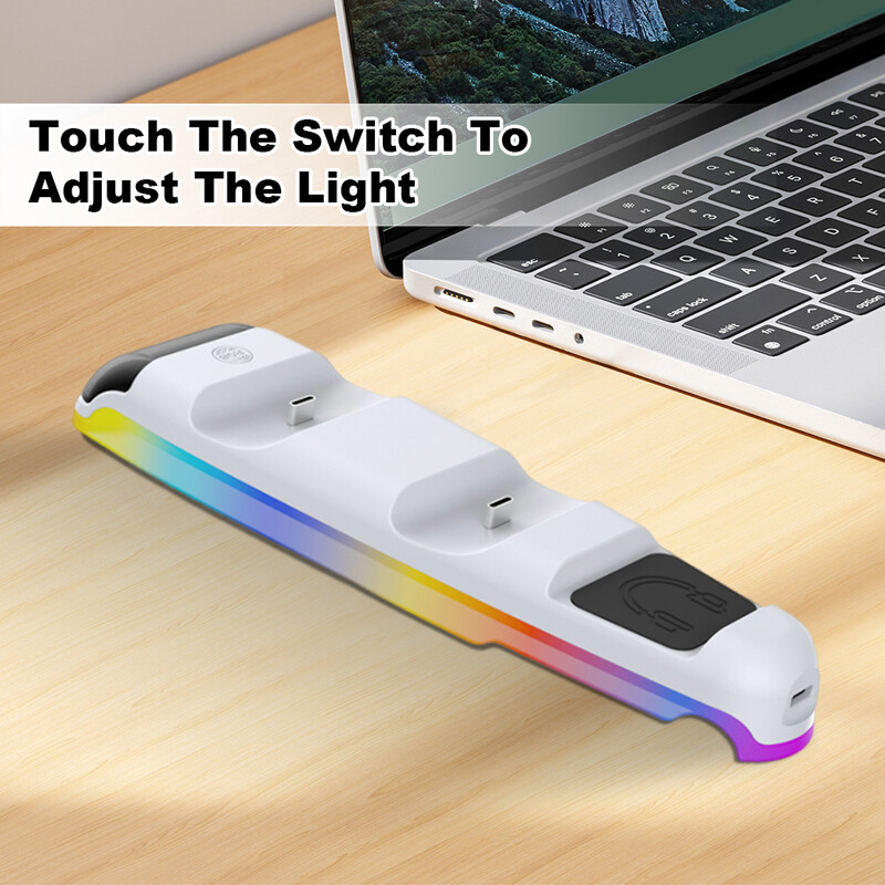 Pentru PS5 Slim Dual Controller Dock de încărcare Suport pentru căști Suport de încărcare RGB Dock pentru PlayStation 5 Controller încărcător