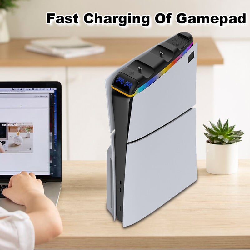 Pentru PS5 Slim Dual Controller Dock de încărcare Suport pentru căști Suport de încărcare RGB Dock pentru PlayStation 5 Controller încărcător