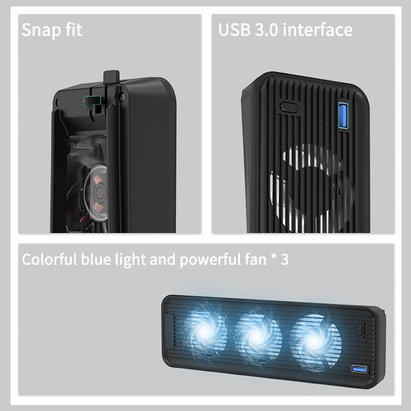 NOU Ventilator de răcire USB3.0 Consola de jocuri Ventilator de răcire Ventilator de răcire silențios Lumină LED 5500/9500 RPM cu 3 ventilatoare pentru consola PS5/PS5 Slim