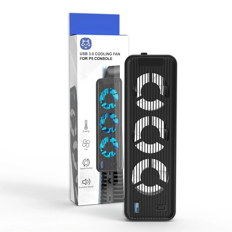 NOU Ventilator de răcire USB3.0 Consola de jocuri Ventilator de răcire Ventilator de răcire silențios Lumină LED 5500/9500 RPM cu 3 ventilatoare pentru consola PS5/PS5 Slim