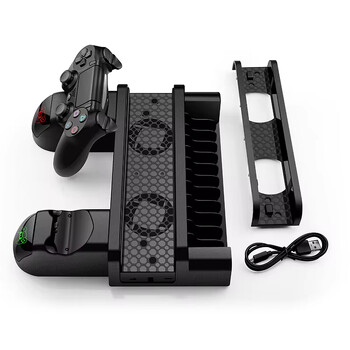 PS4 Stand Cooling Fan Station για Playstation 4/Slim/Pro με Dual Controller EXT Port Charger Dock Station και 10 θέσεις παιχνιδιού