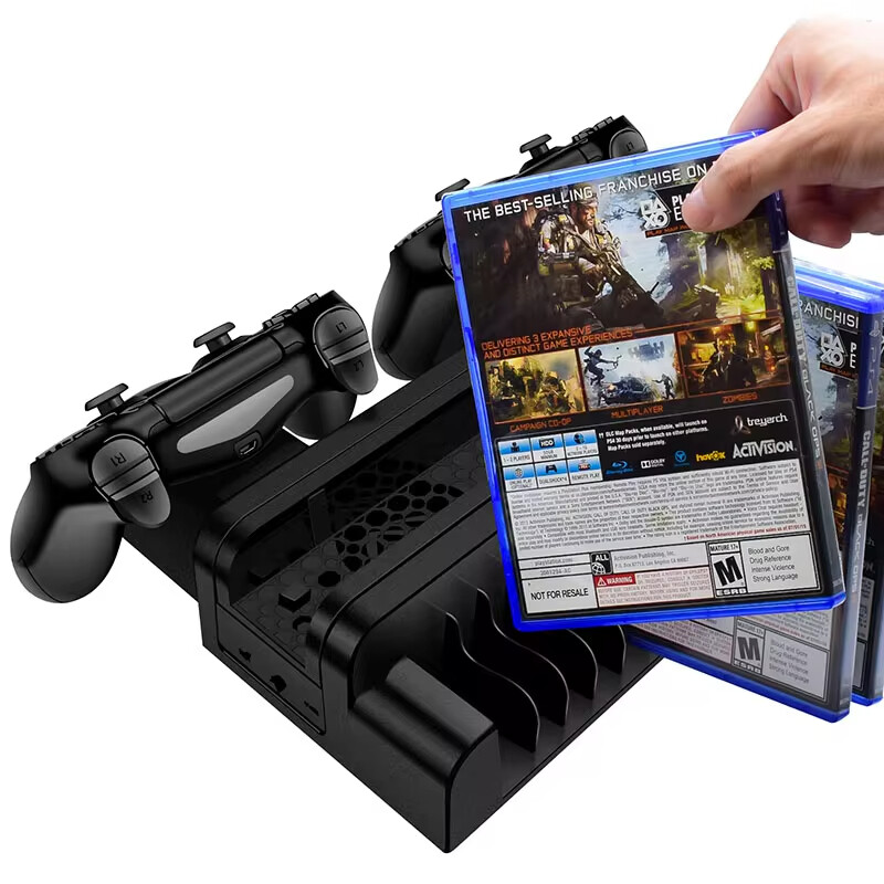 PS4 stalak za hlađenje ventilatora za Playstation 4/Slim/Pro s dvostrukim kontrolerom EXT priključkom za punjač Dock Station i 10 utora za igre
