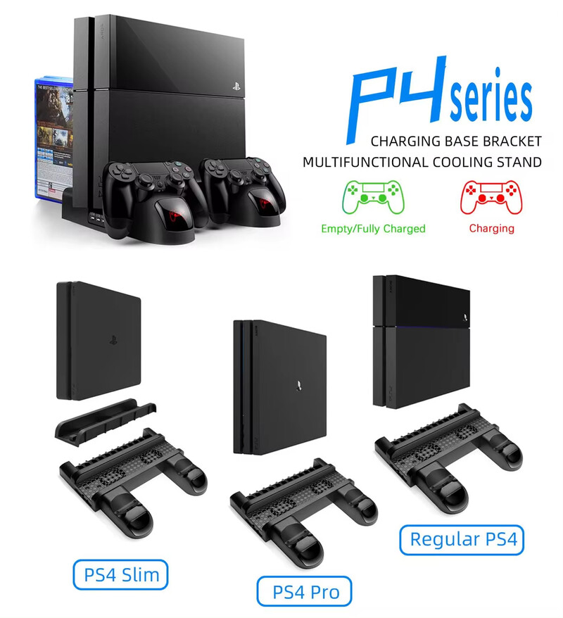 PS4 stalak za hlađenje ventilatora za Playstation 4/Slim/Pro s dvostrukim kontrolerom EXT priključkom za punjač Dock Station i 10 utora za igre