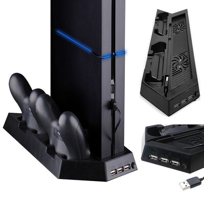 All-In-One Dual Cooler Ventilátor Hűtőállomás Függőleges állvány 2 kontrolleres töltődokkolóval PlayStation 4-hez PS4-hez