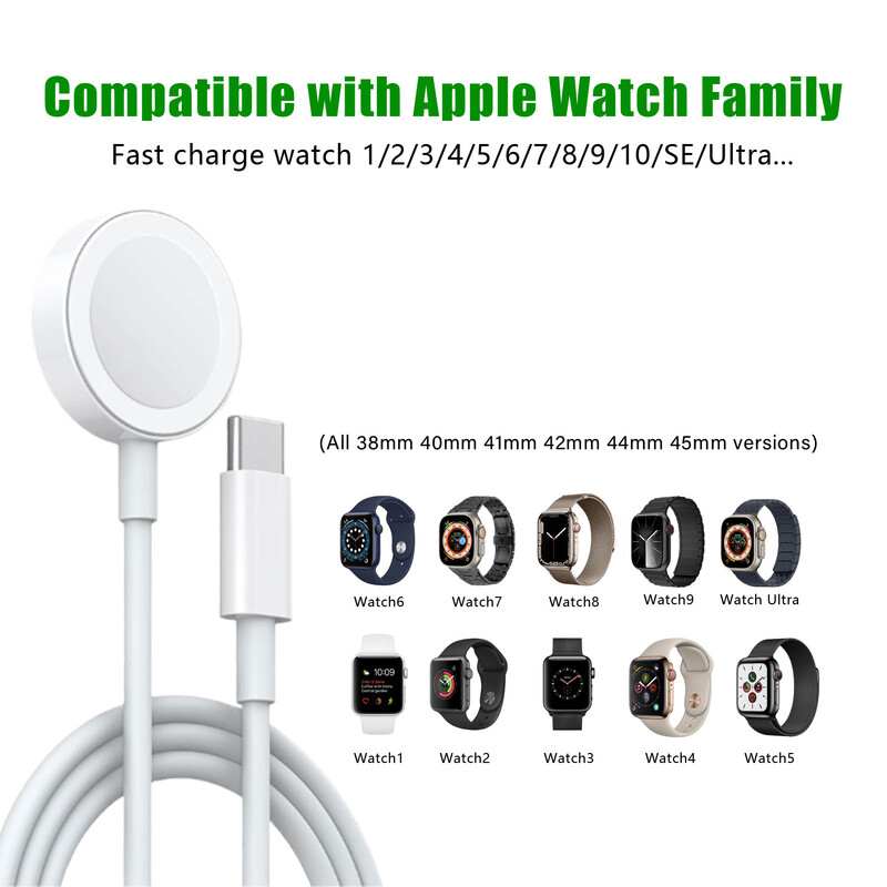 Laikrodžio USB-C magnetinis belaidis greitas įkroviklis, nešiojamas laikrodžio įkrovimo laidas, skirtas Apple Watch Ultra 2/Ultra/10/9/8/7/6/5/4/3/2/1/SE