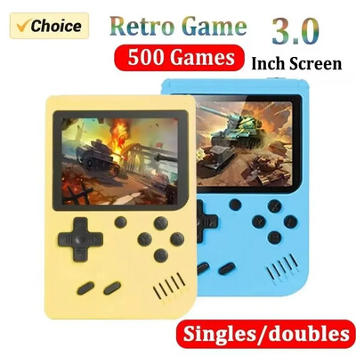 Retro portatīva mini rokas videospēļu konsole 8 bitu 3,0 collu krāsains LCD bērnu krāsu spēļu atskaņotājs, iebūvēts 500 spēlēs