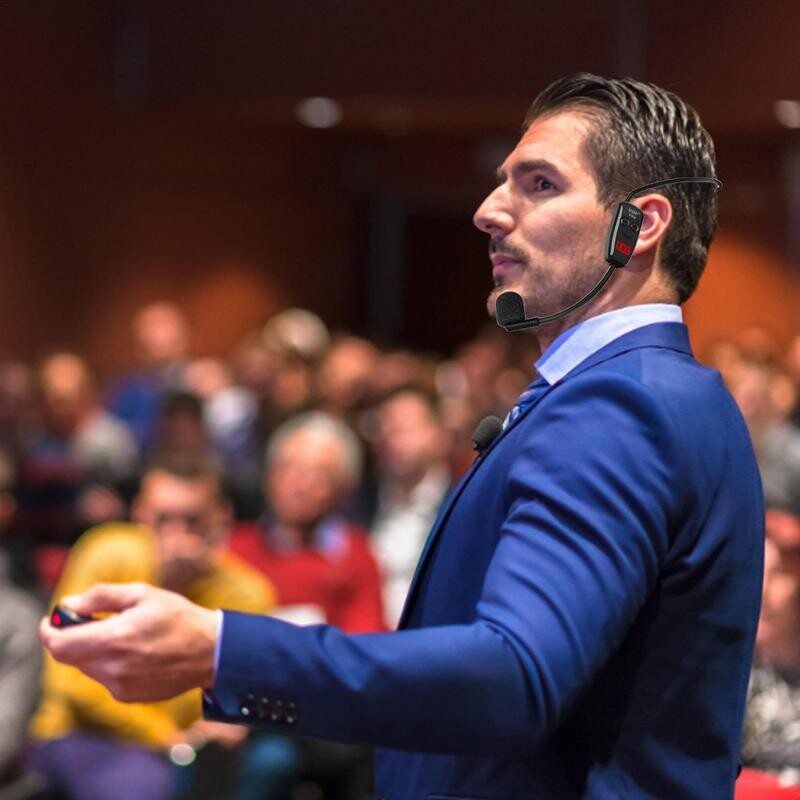 Galvas apvalka UHF bezvadu mikrofona austiņas Uzlādējamas galvassegas bezvadu mikrofons balss pastiprināšanai