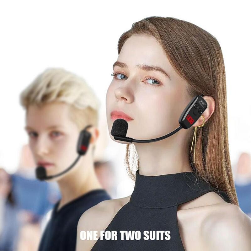 Galvas apvalka UHF bezvadu mikrofona austiņas Uzlādējamas galvassegas bezvadu mikrofons balss pastiprināšanai