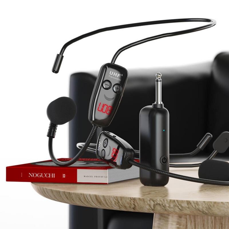 Galvas apvalka UHF bezvadu mikrofona austiņas Uzlādējamas galvassegas bezvadu mikrofons balss pastiprināšanai