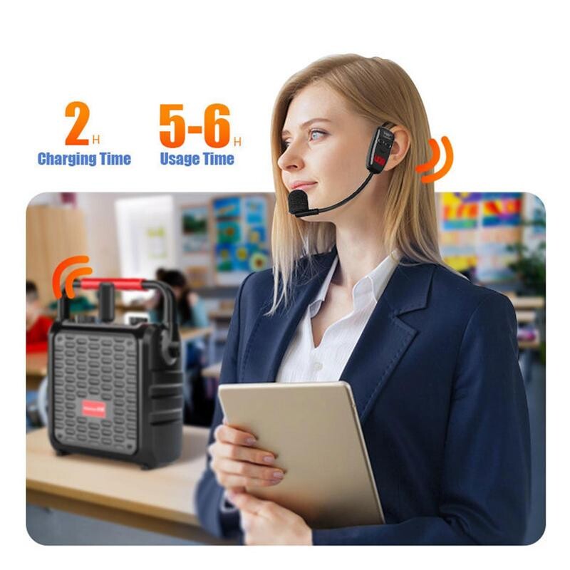 Galvas apvalka UHF bezvadu mikrofona austiņas Uzlādējamas galvassegas bezvadu mikrofons balss pastiprināšanai