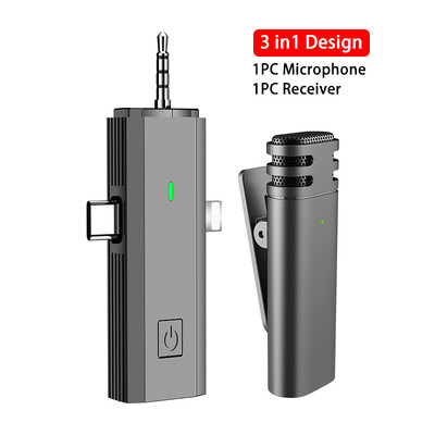 Microfon Lavalier 3 în 1 fără fir Microfon inteligent cu reducere a zgomotului pentru iPhone Type-C Jack de 3,5 mm Smartphone SLR Cameră PC