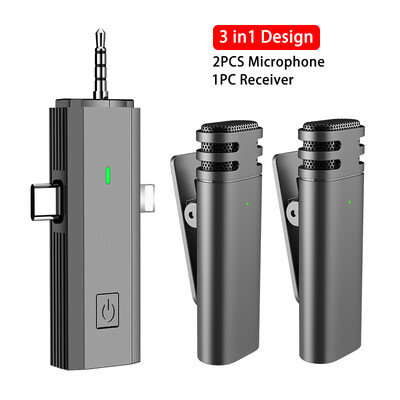Microfon Lavalier 3 în 1 fără fir Microfon inteligent cu reducere a zgomotului pentru iPhone Type-C Jack de 3,5 mm Smartphone SLR Cameră PC