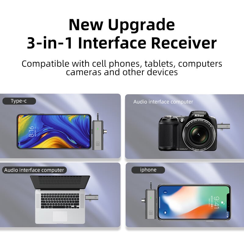 Microfon Lavalier 3 în 1 fără fir Microfon inteligent cu reducere a zgomotului pentru iPhone Type-C Jack de 3,5 mm Smartphone SLR Cameră PC