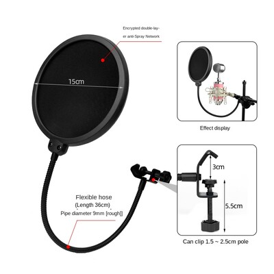 Professzionális mikrofon Pop szűrő kétrétegű felvétel Tartós kétrétegű stúdió bilincs mikrofon szélvédő tartozék