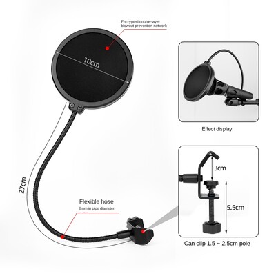 Professzionális mikrofon Pop szűrő kétrétegű felvétel Tartós kétrétegű stúdió bilincs mikrofon szélvédő tartozék