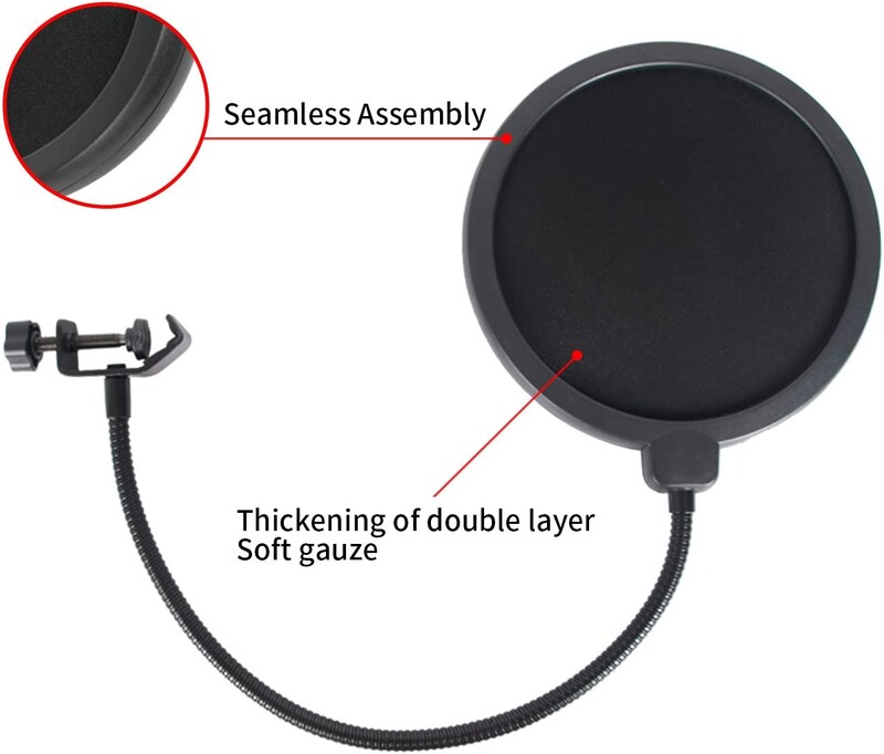 Professzionális mikrofon Pop szűrő kétrétegű felvétel Tartós kétrétegű stúdió bilincs mikrofon szélvédő tartozék