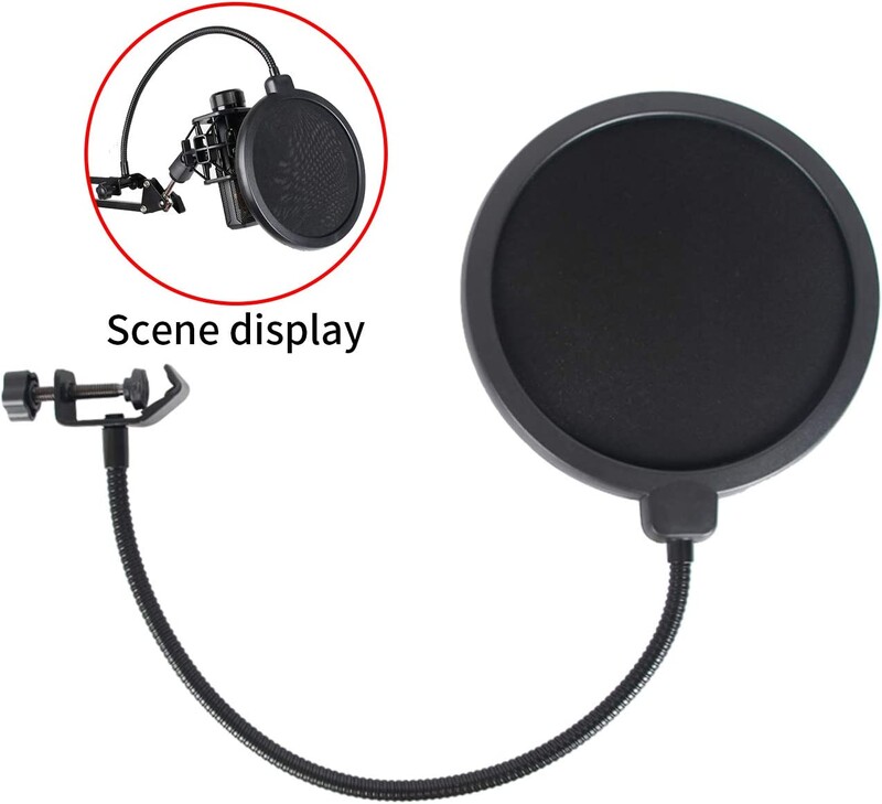 Professzionális mikrofon Pop szűrő kétrétegű felvétel Tartós kétrétegű stúdió bilincs mikrofon szélvédő tartozék