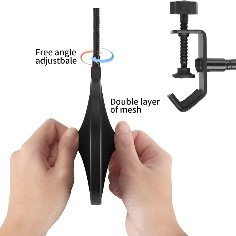 Professzionális mikrofon Pop szűrő kétrétegű felvétel Tartós kétrétegű stúdió bilincs mikrofon szélvédő tartozék