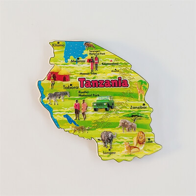 Afrika, Tanzánia, térkép, ajándék, kollekció, 3D sztereoszkópikus, turisztikai ajándéktárgyak, műgyanta festés, lakásdekoráció, hűtőmágnesek ﻿