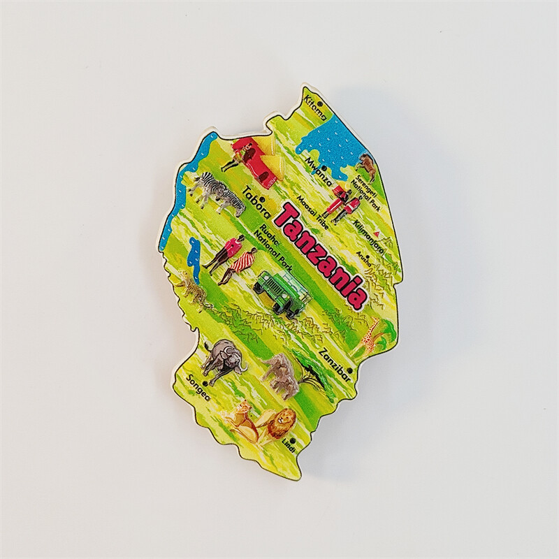 Afrika, Tanzánia, Mapa, Darček, Zbierka, 3D stereoskopický, Turistické suveníry, Maľba živicou, Dekorácia do domu, Magnety na chladničku