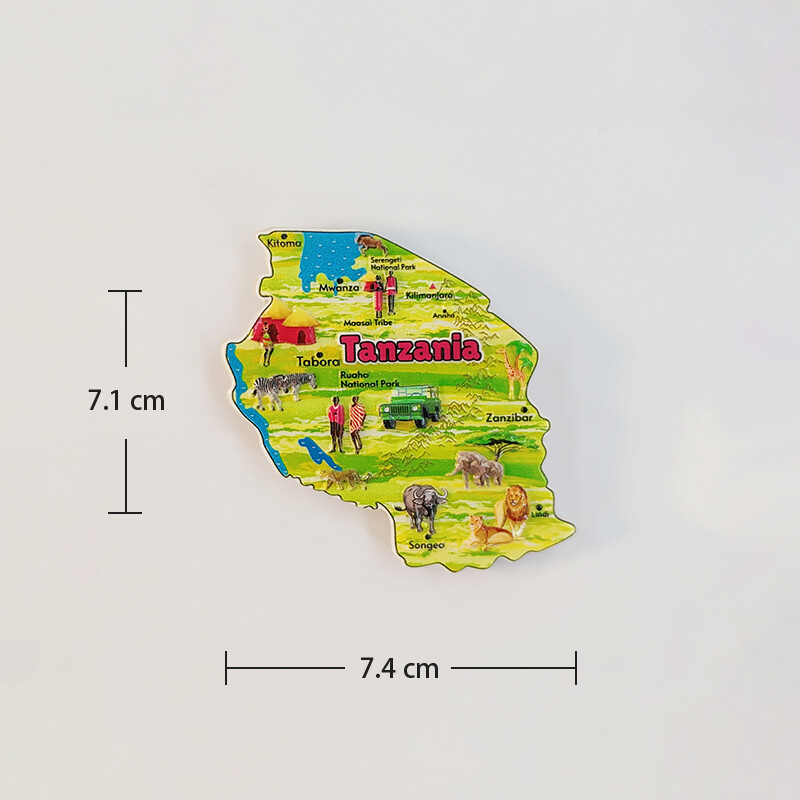 Afrika, Tanzánia, Mapa, Darček, Zbierka, 3D stereoskopický, Turistické suveníry, Maľba živicou, Dekorácia do domu, Magnety na chladničku