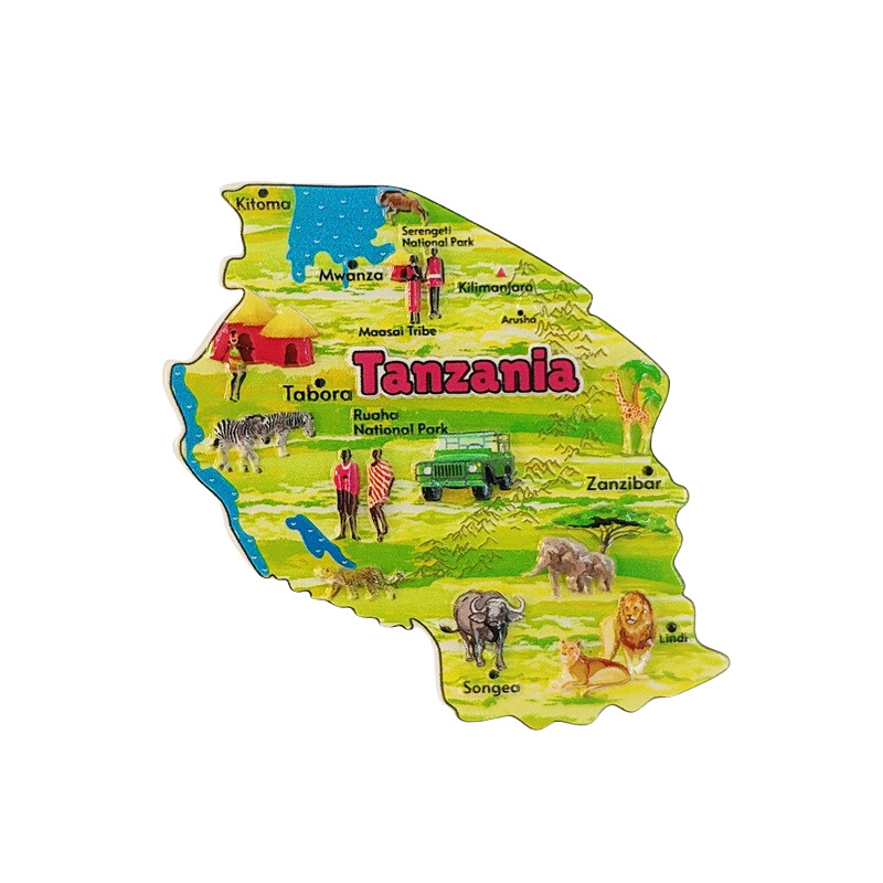 Afrika, Tanzánia, Mapa, Darček, Zbierka, 3D stereoskopický, Turistické suveníry, Maľba živicou, Dekorácia do domu, Magnety na chladničku