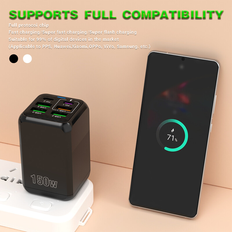 150W 6 prievadų Pd QC 4.0 USB C greito įkroviklio sieninis adapteris Itin greitas įkrovimas skirtas iPhone Samsung Ipad Xiaomi Huawei Oneplus Oppo