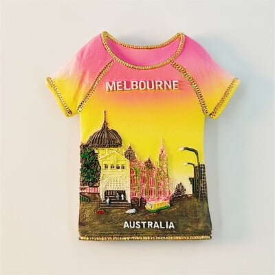 Austrália, Melbourne, pouličná scenéria, 3D stereoskopický obraz, turistické suveníry, maľba živicou, dekorácia do domu, magnety na chladničku.