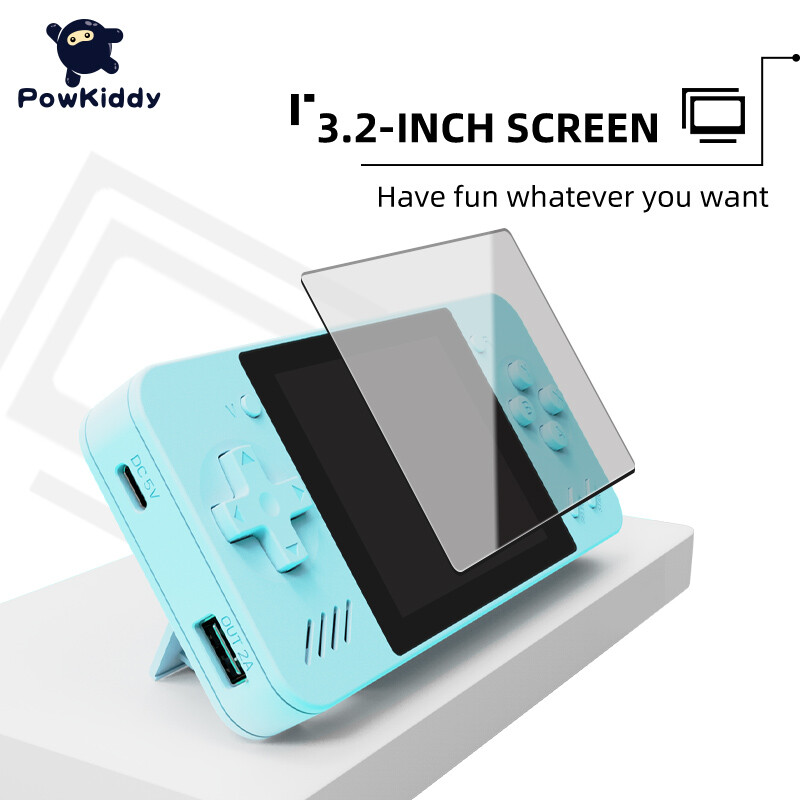 POWKIDDY Q35 delninis žaidimų pultas, 5000 mAh mobilusis maitinimo šaltinis, 8 bitų žaidimas, pigios dovanos vaikams, palaikymas dviems žaidėjams