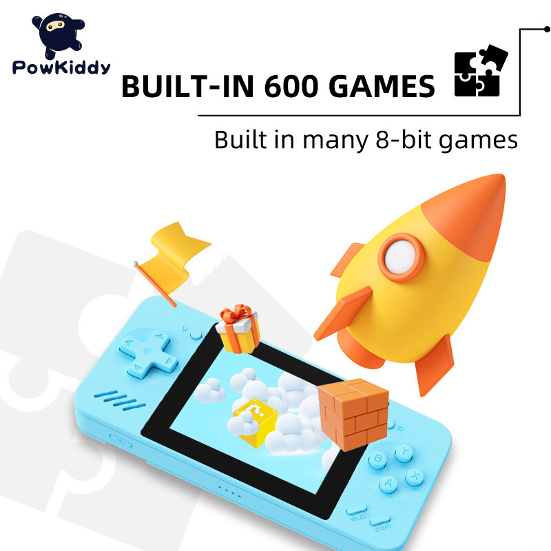 POWKIDDY Q35 delninis žaidimų pultas, 5000 mAh mobilusis maitinimo šaltinis, 8 bitų žaidimas, pigios dovanos vaikams, palaikymas dviems žaidėjams