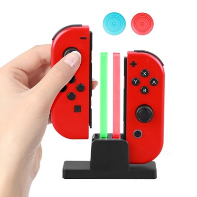 Uzlādes doks Gamepad saderīgs ar Nintendo Controller Dual Charger kursorsviras statīva LED Switch OLED NS Joypad piederumiem