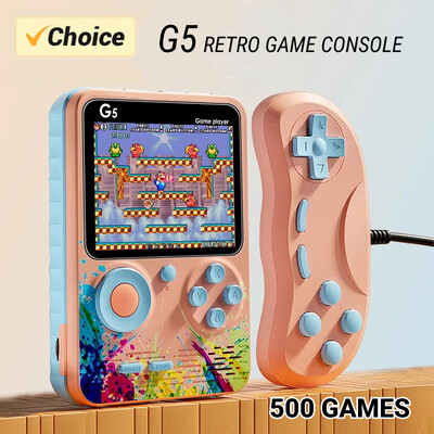 G5 Retro rokas spēļu konsole ar 500 klasisko spēļu 3,0 collu ekrānu, pārnēsājamu spēļu pulti Macaron Color 1020 mAH uzlādējamu akumulatoru